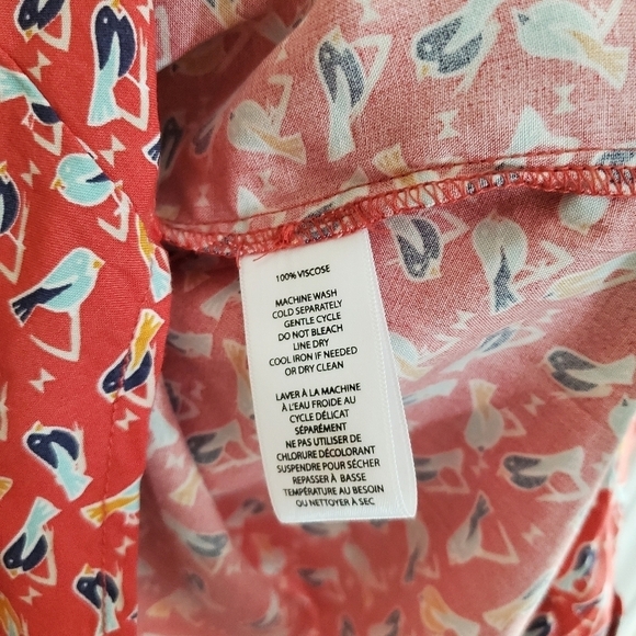 Beach Lunch Lounge Sleeveless Blouse Button Up Tied Waist Bird Pattern Womens XS - Picture 5 of 5